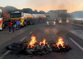 Protesto de caminhoneiros fecha trecho da BR-101 no ES