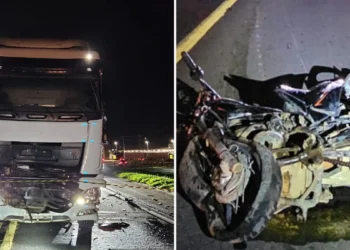 Colisão frontal entre moto e caminhão mata duas pessoas na BR-101, em Linhares